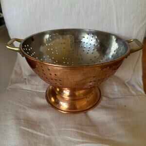 Vintage Colander Copper Brass Nickel Footed Pedestal 9" Strainer Decor rustic 9”
